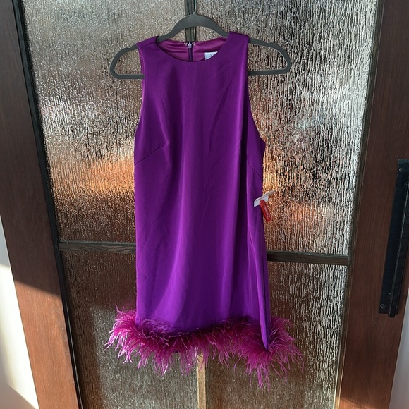 Mac Duggal 55805 Feathered Hem High Neck Sleeveless A-Line Dress Size 10 NWT - Picture 6 of 11